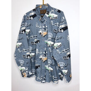 North River Outfitters Blue & White Route 66 Classic Cars Button Down Shirt 2XL